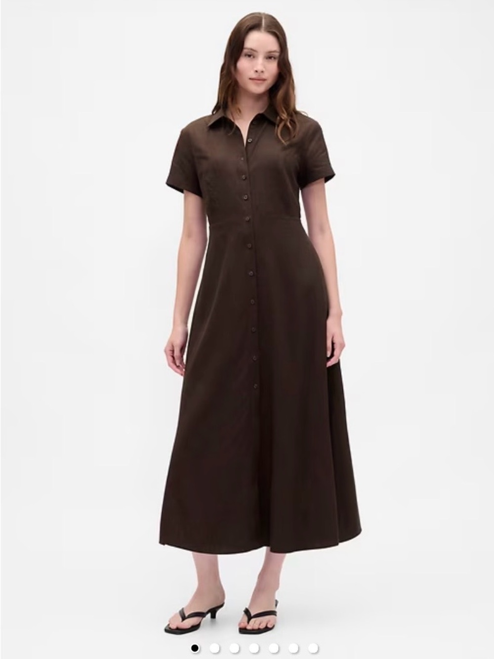 Gap Linen Blend Button-Front Shirt Dress in Terra Brown, Sz Large